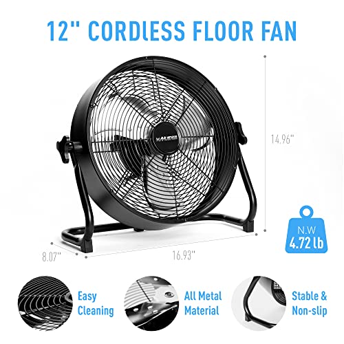 MANUSAGE 12'' High-Speed Fan - Quick Installation, Floor-Standing or Wall-Mounted, Dual Current Mode, 9-Speed for USB/Power Bank - Ideal for Home, Bedroom, Travel, Camping, Garage Use black