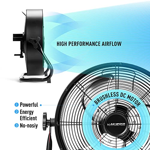 MANUSAGE 12'' High-Speed Fan - Quick Installation, Floor-Standing or Wall-Mounted, Dual Current Mode, 9-Speed for USB/Power Bank - Ideal for Home, Bedroom, Travel, Camping, Garage Use black