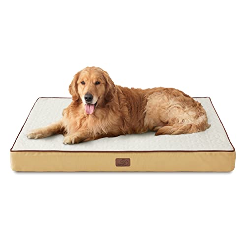 Bedsure Orthopedic Dog Bed for XL Dogs - Memory Foam Dog Beds, 2-Layer Thick Pet Bed with Removable Washable Cover and Waterproof Lining (44x32x4 Inches), Spicy Mustard