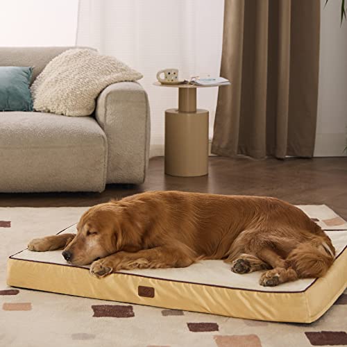 Bedsure Orthopedic Dog Bed for XL Dogs - Memory Foam Dog Beds, 2-Layer Thick Pet Bed with Removable Washable Cover and Waterproof Lining (44x32x4 Inches), Spicy Mustard