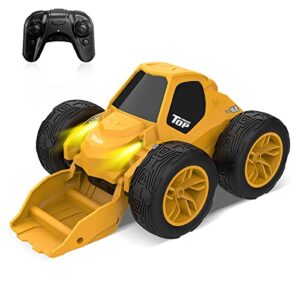 kattun remote control car, 360° flip and rotation rc bulldozer toy, 2.4ghz stunt car with headlights, 2 rechargeable batteries, rc construction vehicles toy birthday gift for boys and girls