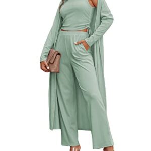 Ekouaer Women's 3 Piece Knit Lounge Set Sweatsuit Light Green