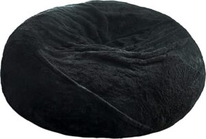 yiza bean bag chair 5ft big round soft fluffy velvet bag chair cover (no filler,cover only) living room furniture lazy sofa bed cover for adults (black, 5ft) (5ft-01)