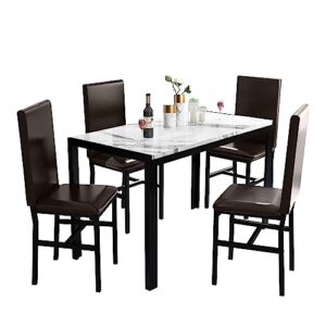 dklgg marble dining table set for 4, 5-piece faux marble kitchen table and chairs for 4, space saving dining room table set w/4 upholstered pu leather chairs, ideal for dining room, kitchen, corner