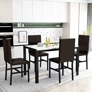 DKLGG Marble Dining Table Set for 4, 5-Piece Faux Marble Kitchen Table and Chairs for 4, Space Saving Dining Room Table Set w/4 Upholstered PU Leather Chairs, Ideal for Dining Room, Kitchen, Corner