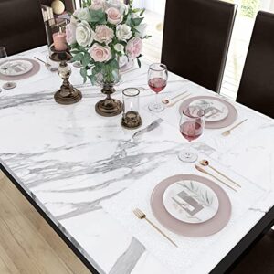 DKLGG Marble Dining Table Set for 4, 5-Piece Faux Marble Kitchen Table and Chairs for 4, Space Saving Dining Room Table Set w/4 Upholstered PU Leather Chairs, Ideal for Dining Room, Kitchen, Corner