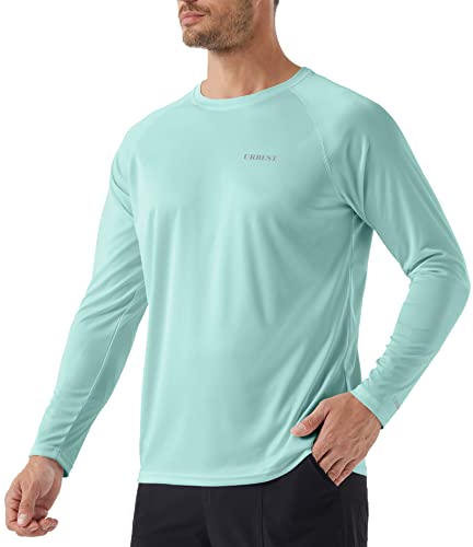 Men's Long Sleeve Shirts UPF 50+ SPF Sun Protection Shirts for Fishing Hiking Rash Guard Swim Light Green L