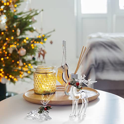 Queekay 2 Pcs Acrylic Christmas Reindeer Ornaments Clear Deer Figurine and Reindeer Table Top Decorations Holiday Table Centerpiece（Pretty Style）
