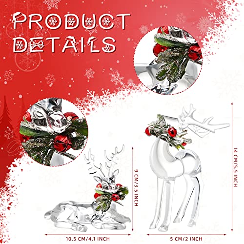 Queekay 2 Pcs Acrylic Christmas Reindeer Ornaments Clear Deer Figurine and Reindeer Table Top Decorations Holiday Table Centerpiece（Pretty Style）