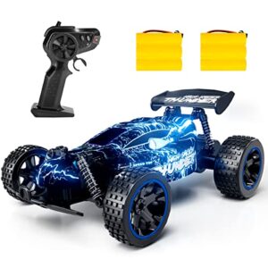 tecnock rc racing car, 2.4ghz high speed remote control car, 1:18 2wd toy cars buggy for boys & girls with two rechargeable batteries for car, gift for kids(blue&light)