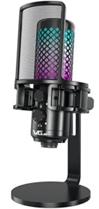 vegue usb gaming microphone for ps5, all metal pc computer condenser mic with rgb light, mute button, pop filter, shock mount, gain control for youtube recording streaming twitch podcasts videos