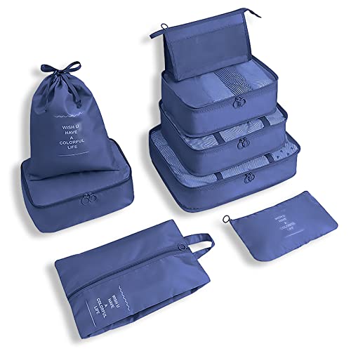 WOOMADA 8 Set Packing Cubes for Suitcases Travel Essentials Luggage Organizer for Travel Accessories Shoe Bag Tioletry Bag Laundry Bag(dark blue)