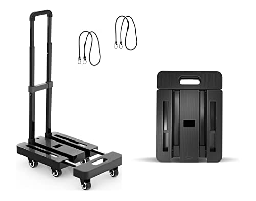 Mount Plus A3 Folding Hand Truck, 6 Wheels Fold Up Hand Cart with 2 Elastic Ropes, Portable 500lbs Capacity Heavy Duty Luggage Cart, Utility Dolly Platform Cart for Car, House and Office