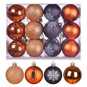 tngan 24 pcs halloween ball ornaments shatterproof, 60mm decorative hanging assorted ornaments for tree decor, 4 style halloween tree accessories christmas ornaments for xmas party decoration