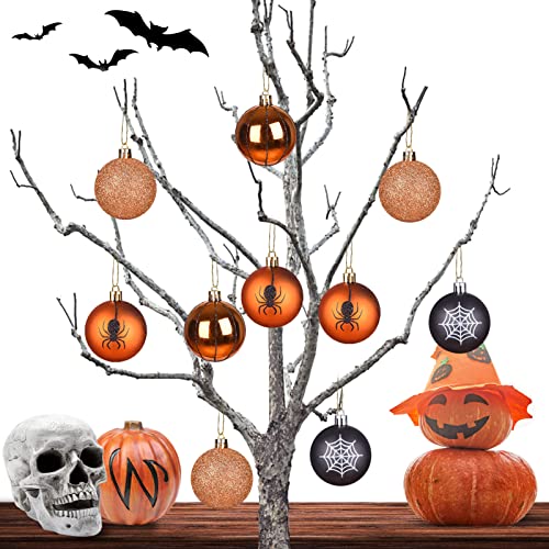 Tngan 24 Pcs Halloween Ball Ornaments Shatterproof, 60mm Decorative Hanging Assorted Ornaments for Tree Decor, 4 Style Halloween Tree Accessories Christmas Ornaments for Xmas Party Decoration