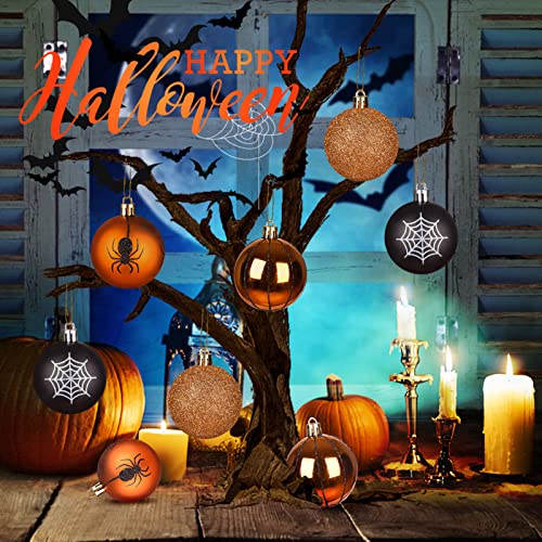 Tngan 24 Pcs Halloween Ball Ornaments Shatterproof, 60mm Decorative Hanging Assorted Ornaments for Tree Decor, 4 Style Halloween Tree Accessories Christmas Ornaments for Xmas Party Decoration