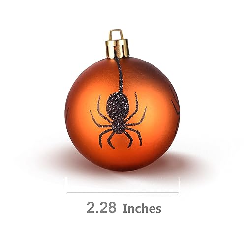 Tngan 24 Pcs Halloween Ball Ornaments Shatterproof, 60mm Decorative Hanging Assorted Ornaments for Tree Decor, 4 Style Halloween Tree Accessories Christmas Ornaments for Xmas Party Decoration