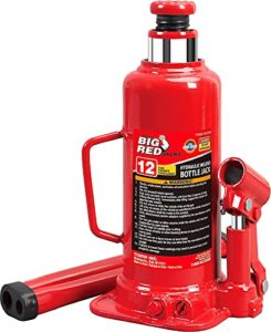 big red 12 ton (24,000 lbs) torin welded hydraulic car bottle jack for auto repair and house lift, red, tam91203b