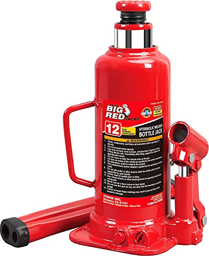 BIG RED 12 Ton (24,000 LBs) Torin Welded Hydraulic Car Bottle Jack for Auto Repair and House Lift, Red, TAM91203B