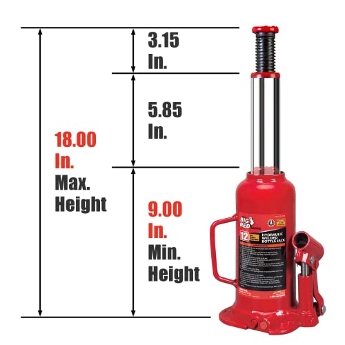 BIG RED 12 Ton (24,000 LBs) Torin Welded Hydraulic Car Bottle Jack for Auto Repair and House Lift, Red, TAM91203B