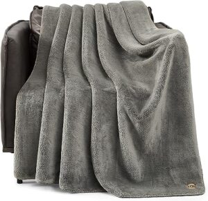 ugg 18961 whitecap plush flannel oversized reversible fleece throw blanket comfortable lightweight cozy hotel style home decor luxurious machine washable easy care blankets, 70 x 50-inch, seal