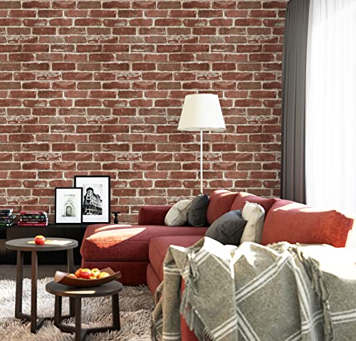 Hopeak Red Brick Wallpaper, Self-Adhesive Peel and Stick Wallpaper Waterproof and Removable Good for Home Decoration and Furniture Renovation (17.5 x 118 Inch)