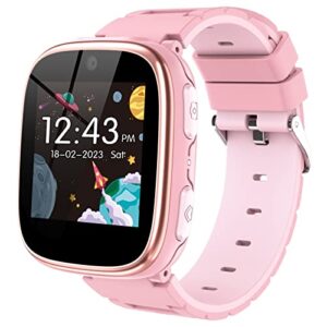 smart watch for kids 4-12 years old with 15 games camera alarm video music player pedometer flashlight birthday gift for boys girls (pink)