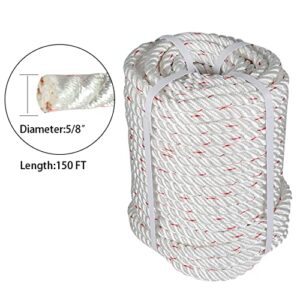 TINVHY 5/8Inch x 150FT Arborist Bull Rope, Double Braid Polyester Rope, Tree Rigging Line Utility Rope for Halyard, Sailboat Weathered Line, Tree Work, Camping, Swings, Tying Goods