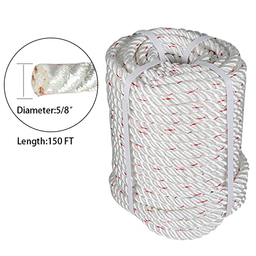 TINVHY 5/8Inch x 150FT Arborist Bull Rope, Double Braid Polyester Rope, Tree Rigging Line Utility Rope for Halyard, Sailboat Weathered Line, Tree Work, Camping, Swings, Tying Goods