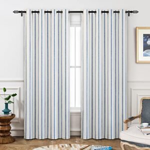 driftaway farmhouse linen blend blackout curtains 84 inches long for bedroom vertical striped printed linen curtains thermal insulated grommet lined treatments for living room 2 panels w52 x l84 navy