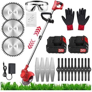 weed wacker cordless grass trimmer electric weed 90~120cm retractable, 3 kinds of adjustable blades, 24v electric cordless garden trimmer with battery and charger for garden (red)