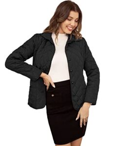 grace karin women lightweight jacket casual winter quilted coat lapel button down long sleeve outwear with pockets black l