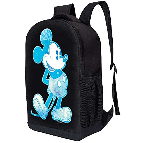 Disney Mickey Mouse Black Backpack for Kids and Adults - 17 Inch Air Mesh Padded Knapsack for School and Travel (Blue)