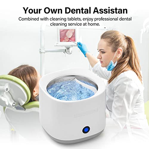 Professional Ultrasonic Dental Cleaner Noise Reduction, Anbbas Denture Bath Cleaning Machine Kit with Basket, Brush Kit,180ML SUS304 Tank for Aligner,Braces,Mouth Guards and Retainers Cleaner