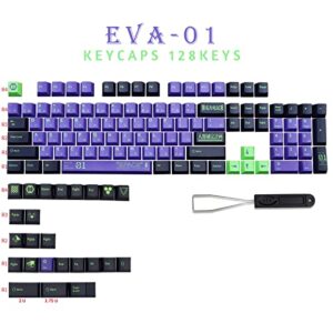 Keycaps Purple and Black, MOLGRIA 128 Set Unit-01 Keycaps for Gaming Keyboard, PBT Cherry Profile Dye Sublimation Keycaps for Gateron Kailh Cherry MX 104/87/74/61 60/75 Percent Keyboard