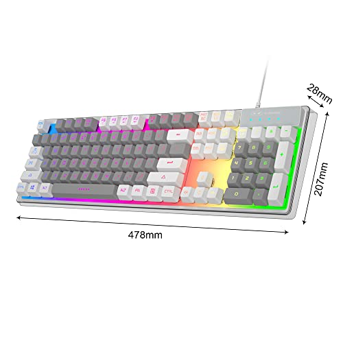 MageGee Gaming Keyboard, Rainbow Backlit LED Wired Gaming Keyboard with Clear Housing and Double-Shot Keycaps, K1 Waterproof Ergonomic 104 Keys Light Up Keyboard for PC Desktop Laptop, White & Gray