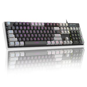 magegee gaming keyboard, rainbow backlit led wired gaming keyboard with clear housing and double-shot keycaps, k1 waterproof ergonomic 104 keys light up keyboard for pc desktop laptop, gray & black