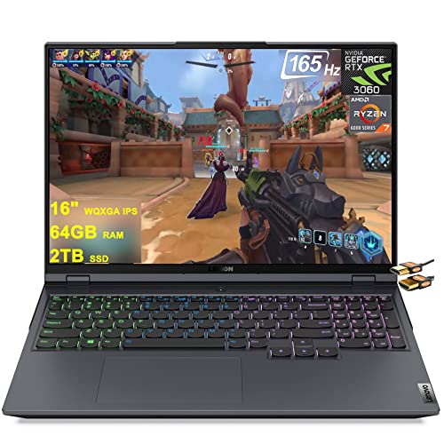 Lenovo Legion 5 Pro 16 Gaming Laptop 16" WQXGA IPS 165Hz (500 nits, 100% sRGB) AMD Octa-core Ryzen 7 6800H (Beats i7-11800H) 64GB RAM 2TB SSD GeForce RTX 3060 6GB USB-C Backlit Win11 + HDMI Cable