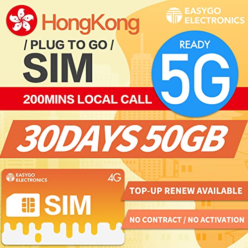 Hong Kong Sim Card 30Day 50GB 4G 200mins Local Call 4G LTE prepaid sim Card +852 Number