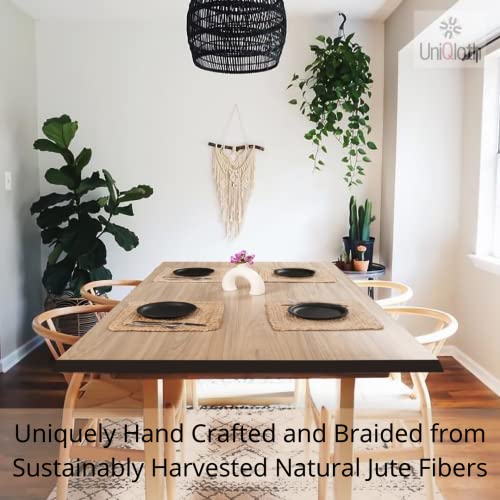 UniQloth Jute Braided Placemats Set of 4 Reversible, 100% Jute, Nonslip 14x14 Square Farmhouse Vintage Jute Placemats for Dining Table, Perfect for Indoor Outdoor, Natural