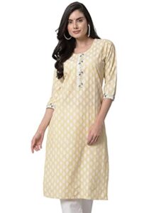 chandrakala women's 100% cotton tunic top 3/4th sleeve straight kurti kurta,medium,beige (k218bei2)