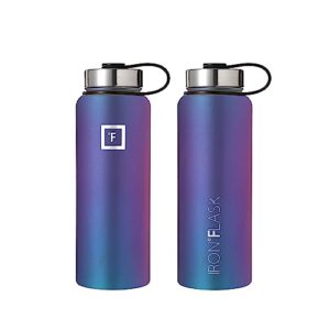 IRON °FLASK Sports Water Bottle - 40 Oz 3 Lids (Straw Lid), Leak Proof - Stainless Steel Gym & Sport Bottles for Men, Women & Kids - Double Walled, Insulated Thermos, Metal Canteen