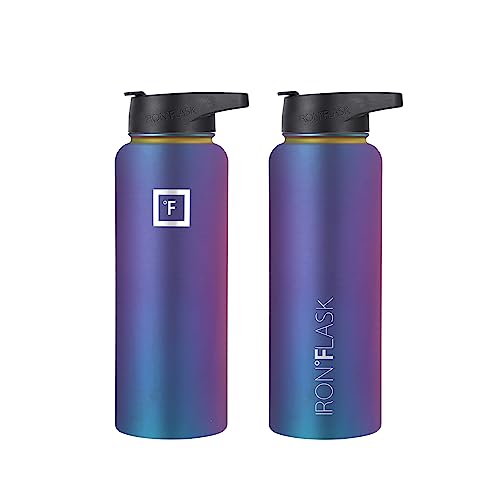 IRON °FLASK Sports Water Bottle - 40 Oz 3 Lids (Straw Lid), Leak Proof - Stainless Steel Gym & Sport Bottles for Men, Women & Kids - Double Walled, Insulated Thermos, Metal Canteen