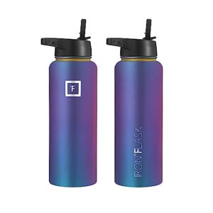 IRON °FLASK Sports Water Bottle - 40 Oz 3 Lids (Straw Lid), Leak Proof - Stainless Steel Gym & Sport Bottles for Men, Women & Kids - Double Walled, Insulated Thermos, Metal Canteen