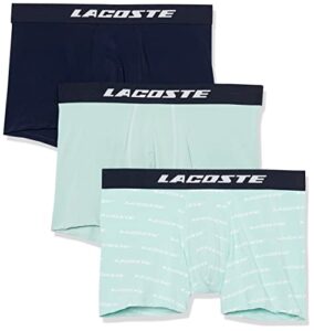 lacoste men's 3-pack regular fit boxer shorts, pastille mint/navy blue-i, large