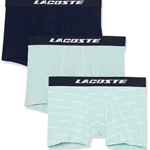 Lacoste Men's 3-Pack Regular Fit Boxer Shorts, Pastille Mint/Navy Blue-I, Large