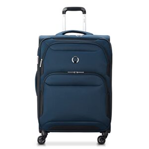 delsey paris sky max 2.0 softside expandable luggage with spinner wheels, blue, checked-medium, 24 inch