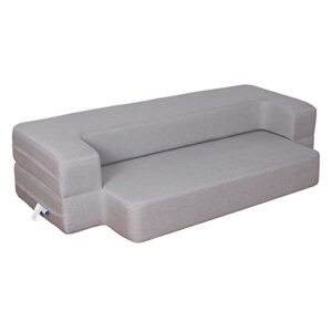 hontop 10 inch fold out couch bed memory foam couch floor futon sofa bed, sleeper chair bed for bedroom living room guest, full size, light grey
