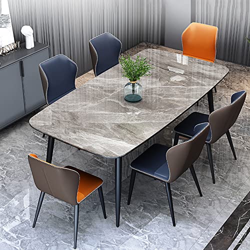 LITFAD Contemporary Dining Set with Sintered Stone Dining Table and Cushioned Chairs Modern Kitchen Table with 6 Dining Chairs for Home Restaurant - 63" L x 35.4" W x 29.5" H 7 Piece Set