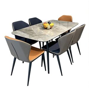 LITFAD Contemporary Dining Set with Sintered Stone Dining Table and Cushioned Chairs Modern Kitchen Table with 6 Dining Chairs for Home Restaurant - 63" L x 35.4" W x 29.5" H 7 Piece Set